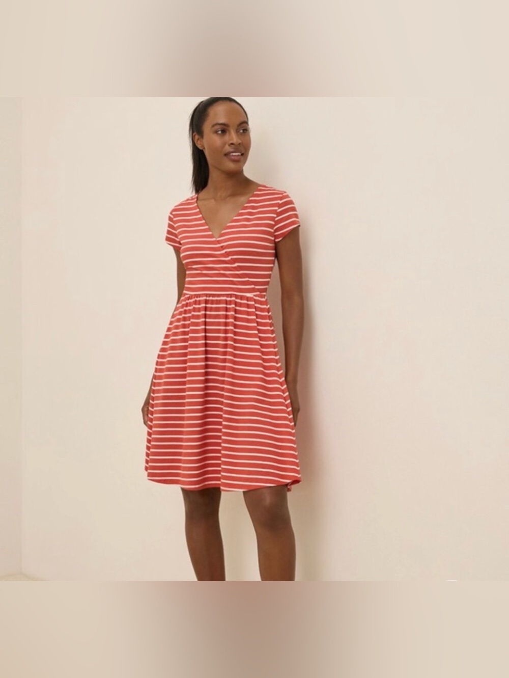 Pact Red and White Striped Wrap-Front Dress, size small